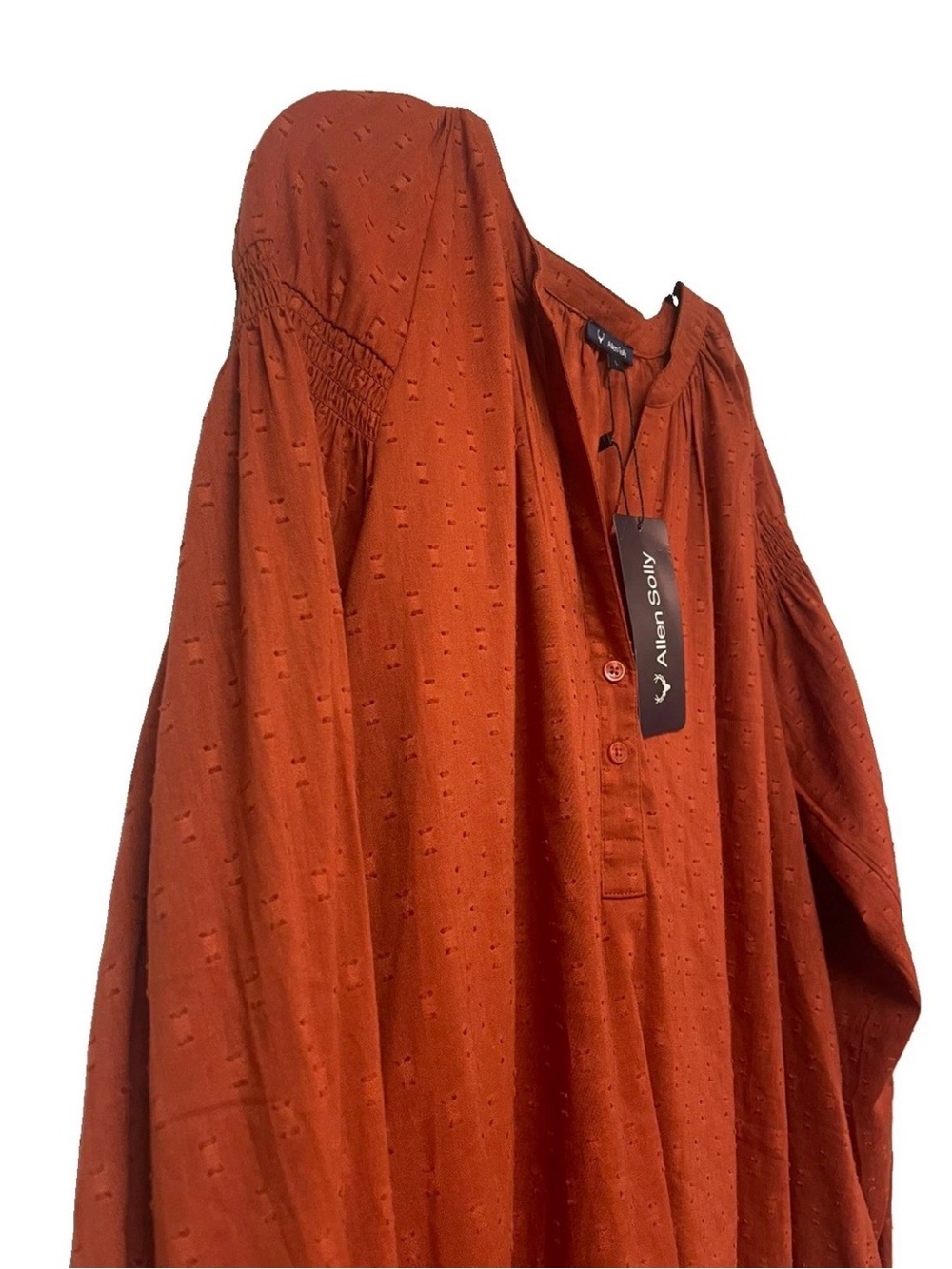 Allen Solly Rust Brown Self-Design Mandarin Collar Blouse Top Size L NWT - Picture 4 of 11